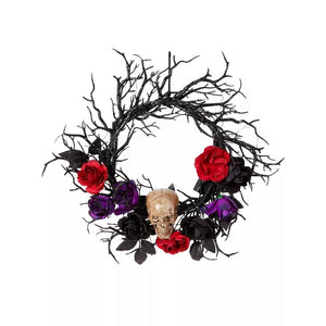Light-Up Rose Skull Wreath