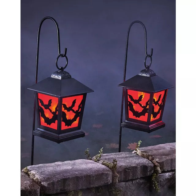 Red LED Creepy Bats Lantern Pathway Markers - 3 Pack
