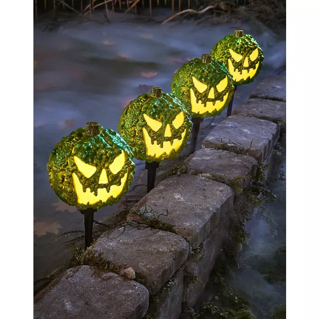 Light-Up LED Green Jack-O-Lantern Pathway Markers