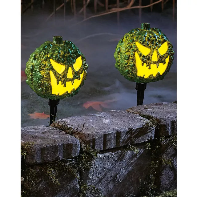 Light-Up LED Green Jack-O-Lantern Pathway Markers