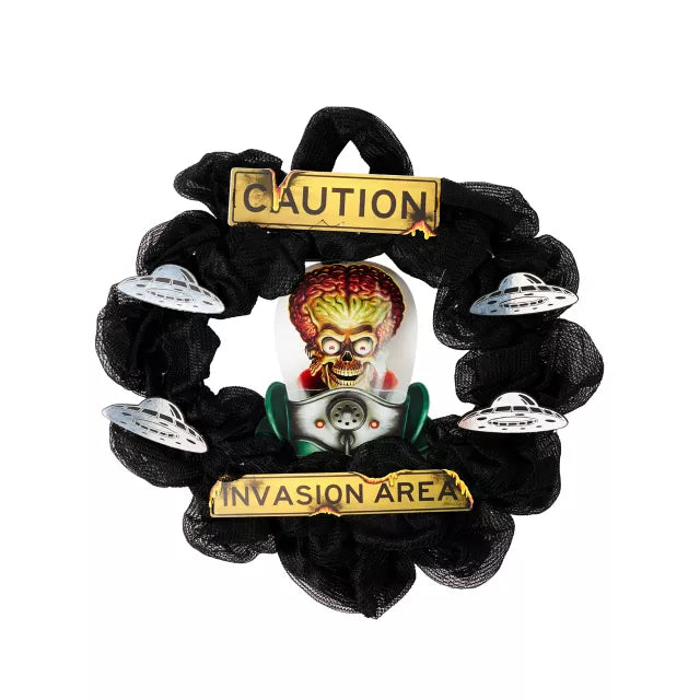 Caution Invasion Area Light-Up Wreath - Mars Attacks