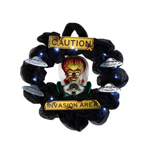 Caution Invasion Area Light-Up Wreath - Mars Attacks
