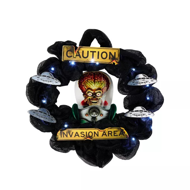 Caution Invasion Area Light-Up Wreath - Mars Attacks