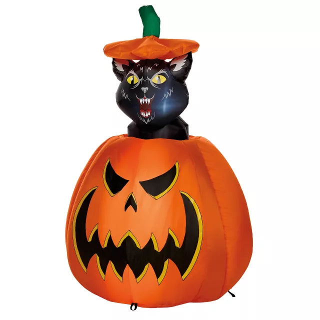 3 Ft 7 In Light-Up Animated Rising Pumpkin Cat Inflatable Decoration