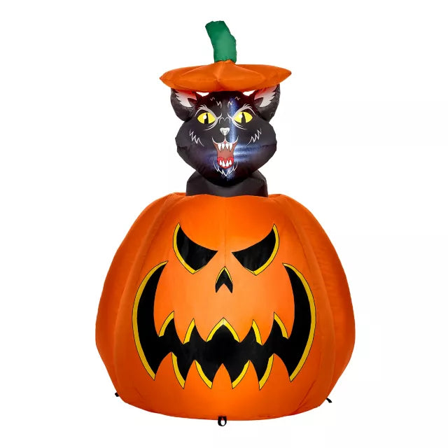 3 Ft 7 In Light-Up Animated Rising Pumpkin Cat Inflatable Decoration