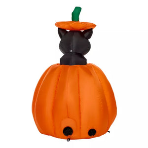 3 Ft 7 In Light-Up Animated Rising Pumpkin Cat Inflatable Decoration